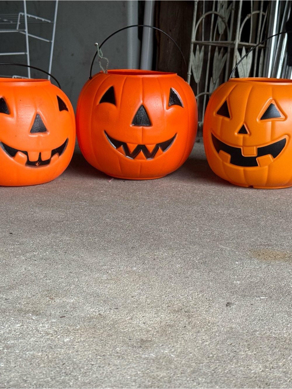 Vintage Halloween Blow Mold Jack O Lantern Pumpkin Candy Pails Lot of 3
